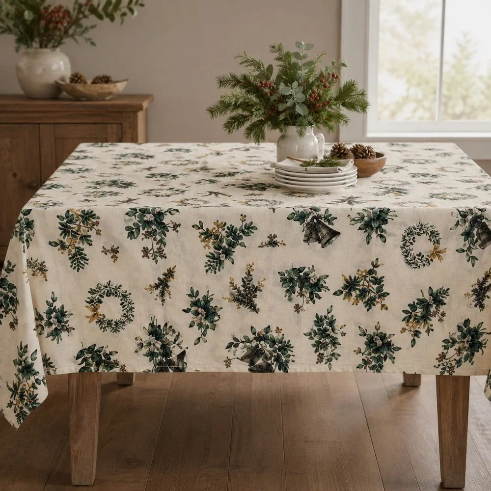 Vintage Martha Stewart Everyday Christmas Tablecloth Cream 46x56 Rectangle